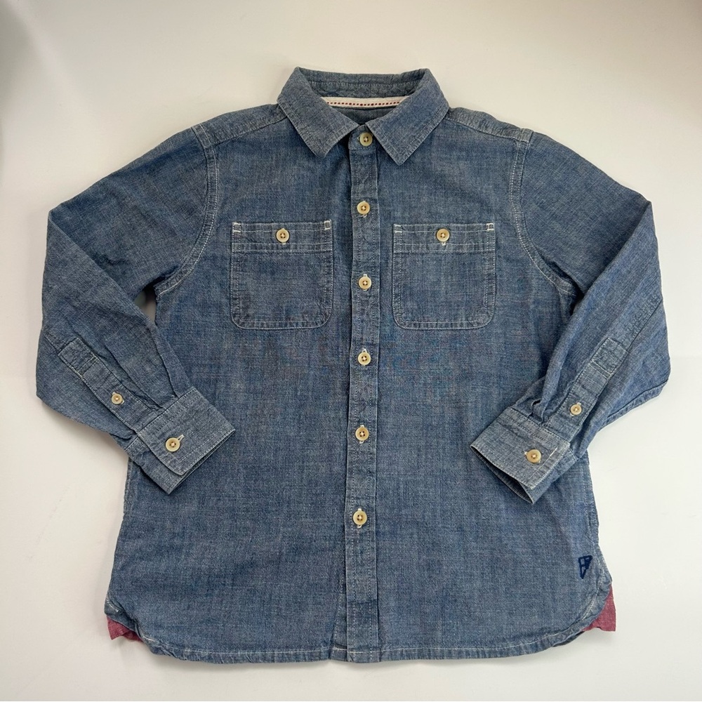 Eddie Bauer Boys Chambray Button Down Shirt Size 5 Blue Cotton Long Sleeve